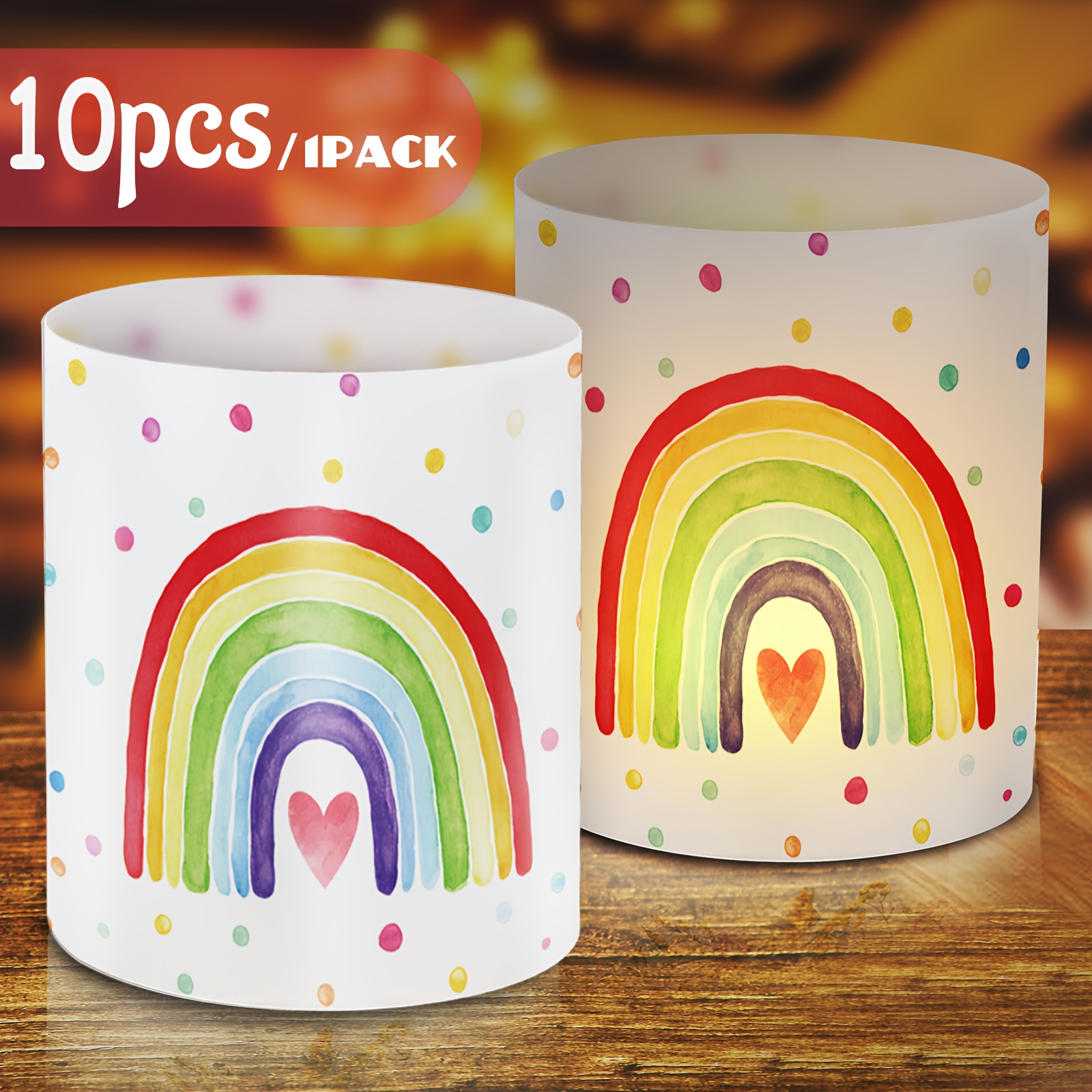 Image of 10pcs Of Watercolor Rainbow Dot Lanterns With Gradient Color Rainbow Lampshades, Suitable For Birthday Parties, Halloween, Christmas, New Year Celebrations, And Indoor Festive Table Decorations