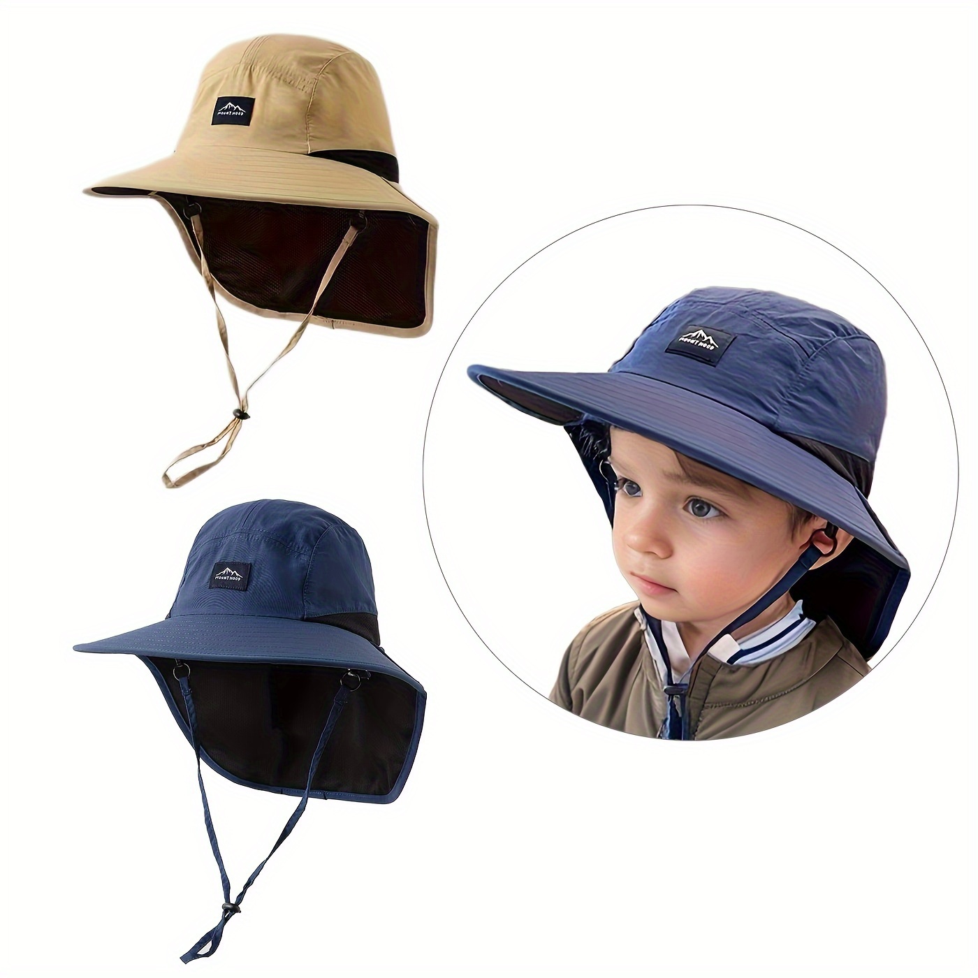 Children's Outdoor unisex Breathable Skin-Friendly Fisherman Shawl Hat, Summer Quick-drying Sunshade Large Brim Adjustable Sun Hat, Fishing Hat