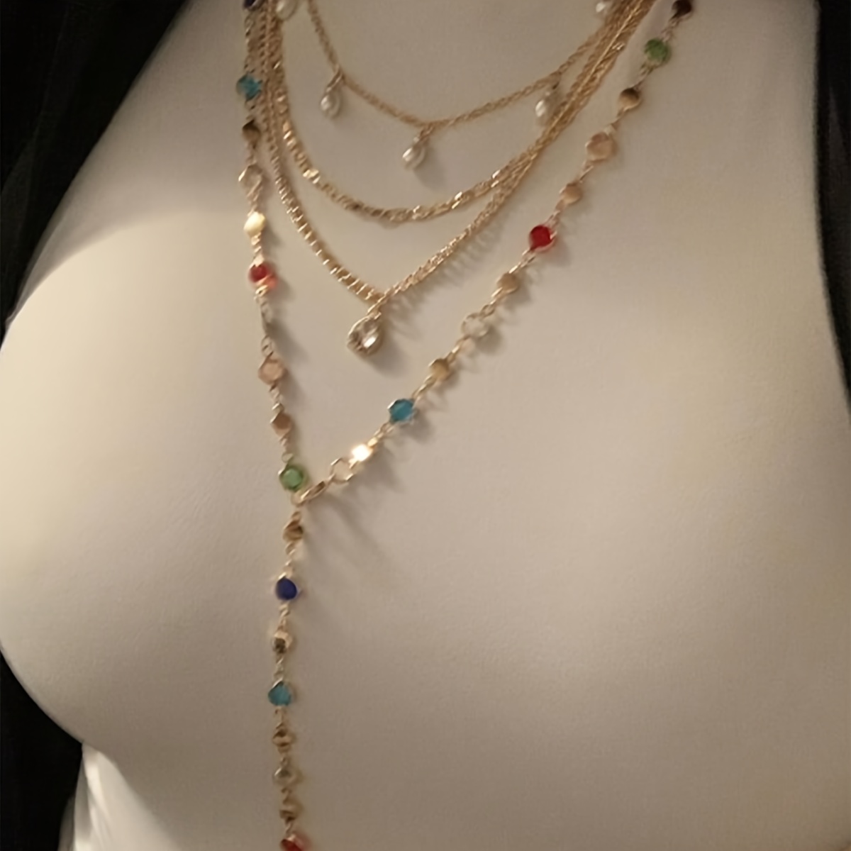 E-shop 2er-Set: Eisenketten-Anhänger-Quaste Y-Kette mit farbigen Strasssteinen, verstellbares mehrschichtiges Halsketten-Set. Modische mehrschichtige
