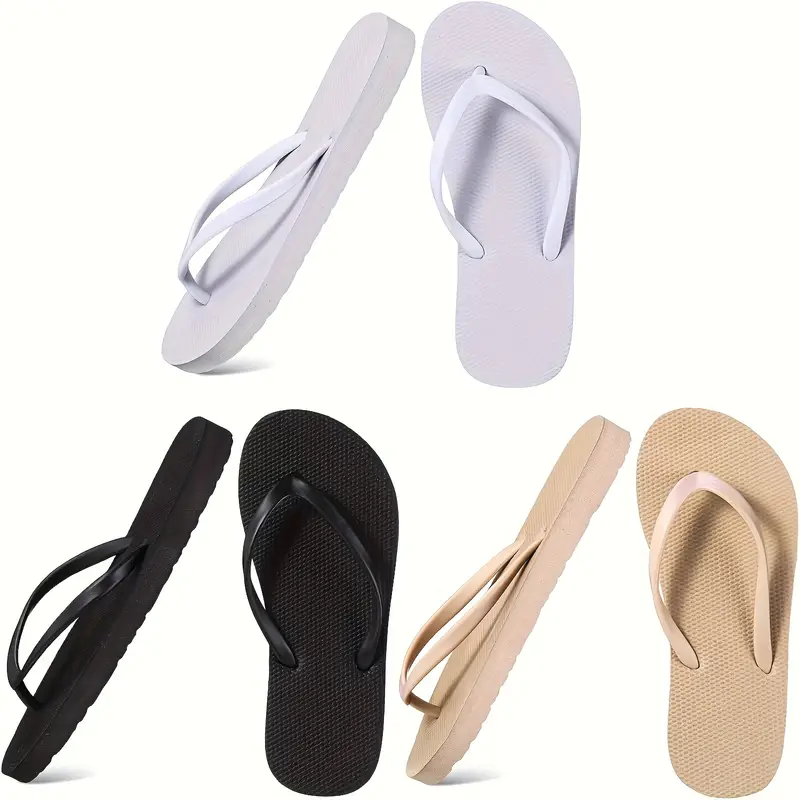 3 pairs of 2025 new womens fashionable fit flip flops comfortable yoga mat beach slippers couple style slippers solid color casual outdoor home shower non slip slippers 3pcs Product details 1