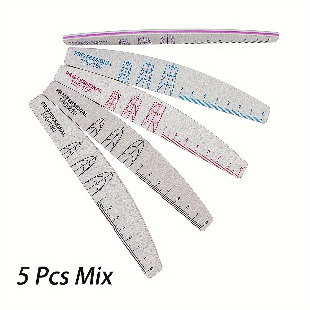 5pcs/lot Washable Professional Grey Sandpaper Manicure Nail File Product Grit 100 180 240 Half Acrylic Printing Ruler Nail Type Nails Pedicure For Salon/nails Practice/sanding