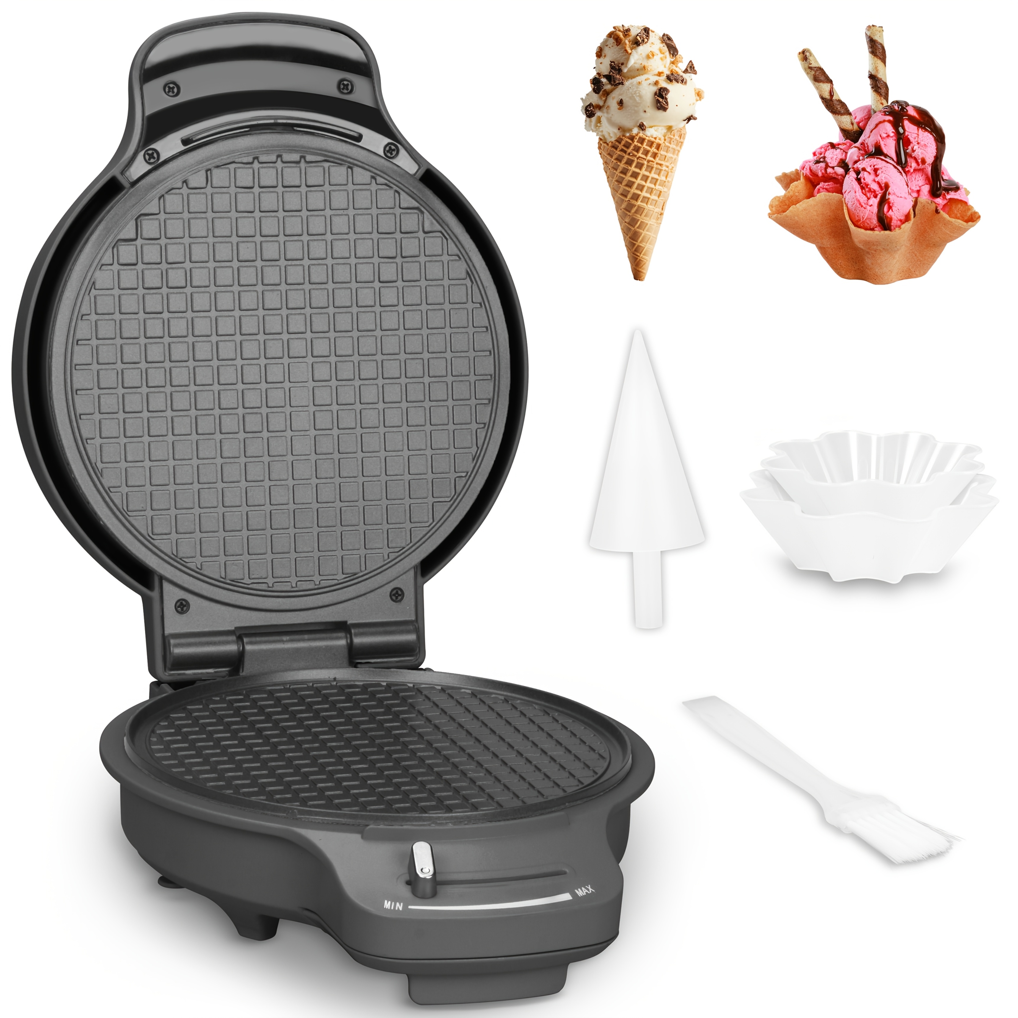 TEMU 7.5" Ice Cream Cone Maker, Maker Machine With Browning Control, Nonstick Maker, Thin Waffle Maker Crispy, Cone Roller & Bowl Press Included, Kitchen Appliances, Aqua