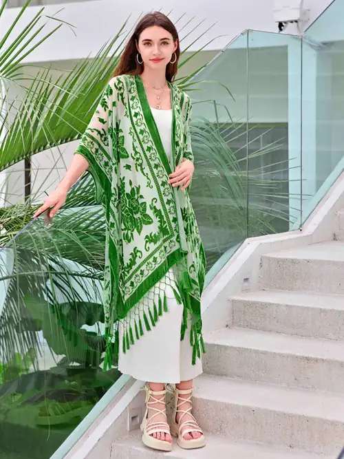 Women's Chiffon Purple Tassel Positioning Printing Sunscreen Cardigan Women's Chiffon Purple Tassel Positioning Printing Sunscreen Cardigan
