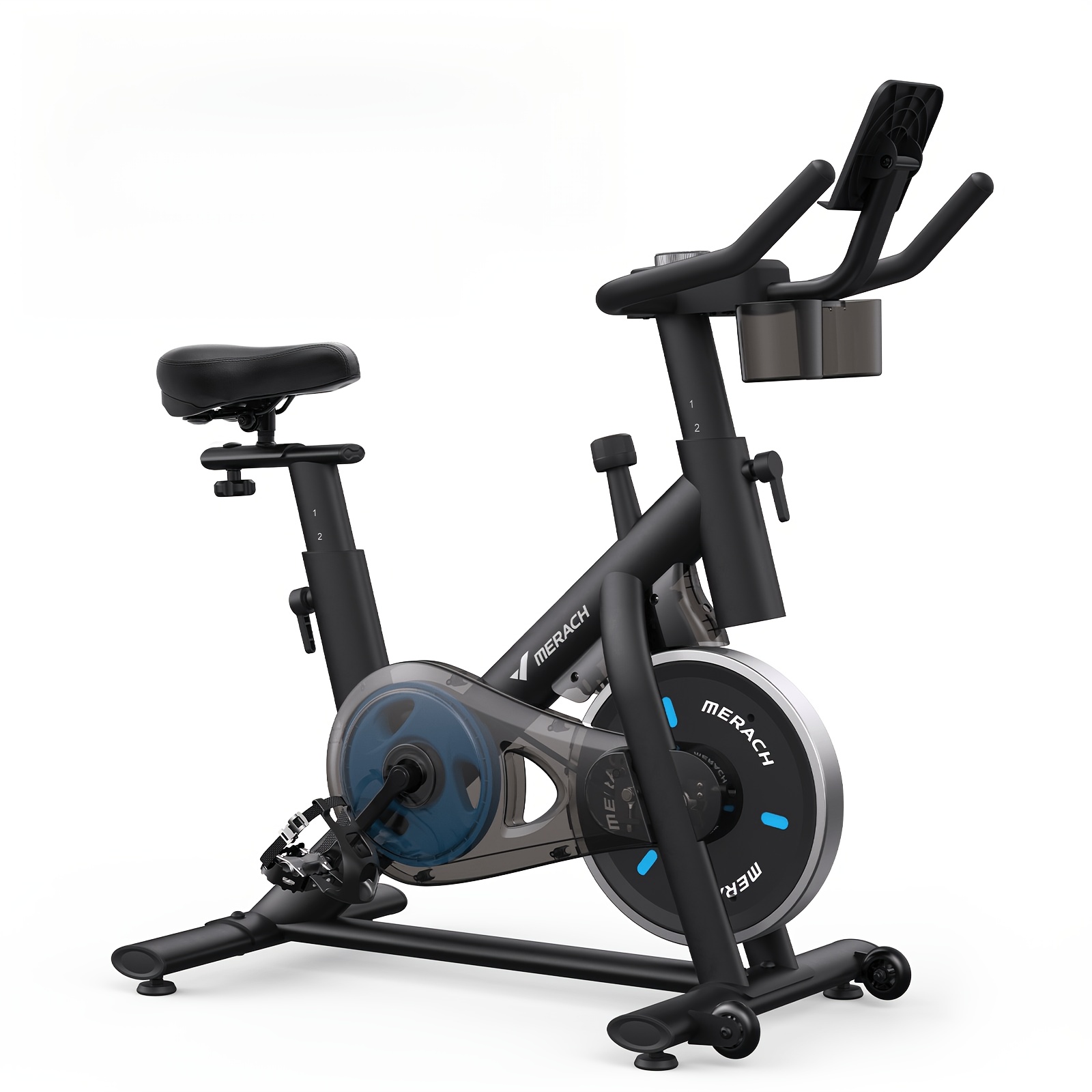 TEMU Merach Magnetic Exercise Bike, Stationary Bike, Dual- Frame Supports 270 Lbs, Home Fitness Cardio Bike With Dumbbell Rack & Dual Bottle Holders