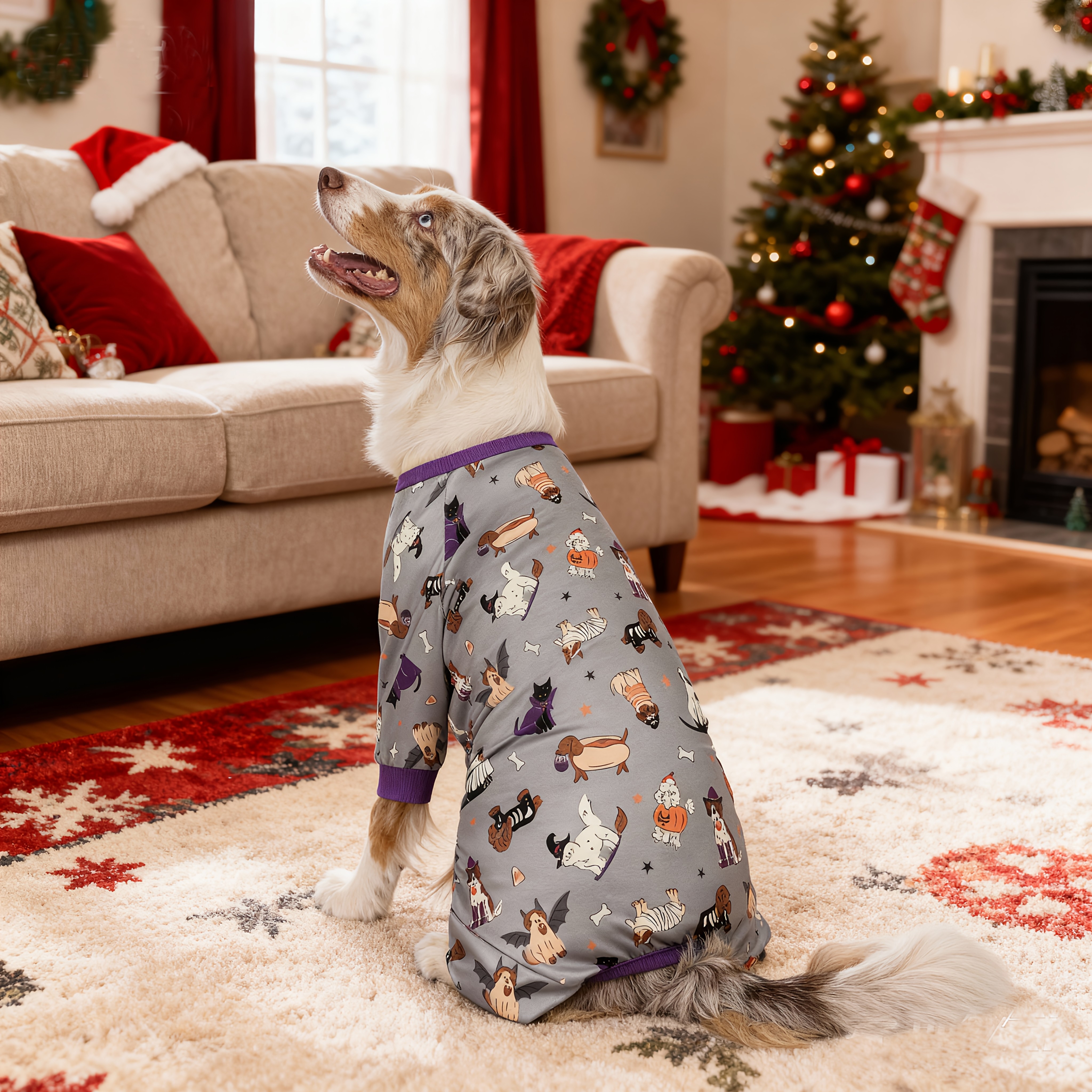 TEMU Dog Pajamas For Small & Large Dogs - Plush Stretchy Winter , Cute Halloween & Christmas Outfits With Bats, Pumpkins, , Bats, Stars, Hearts, Dog