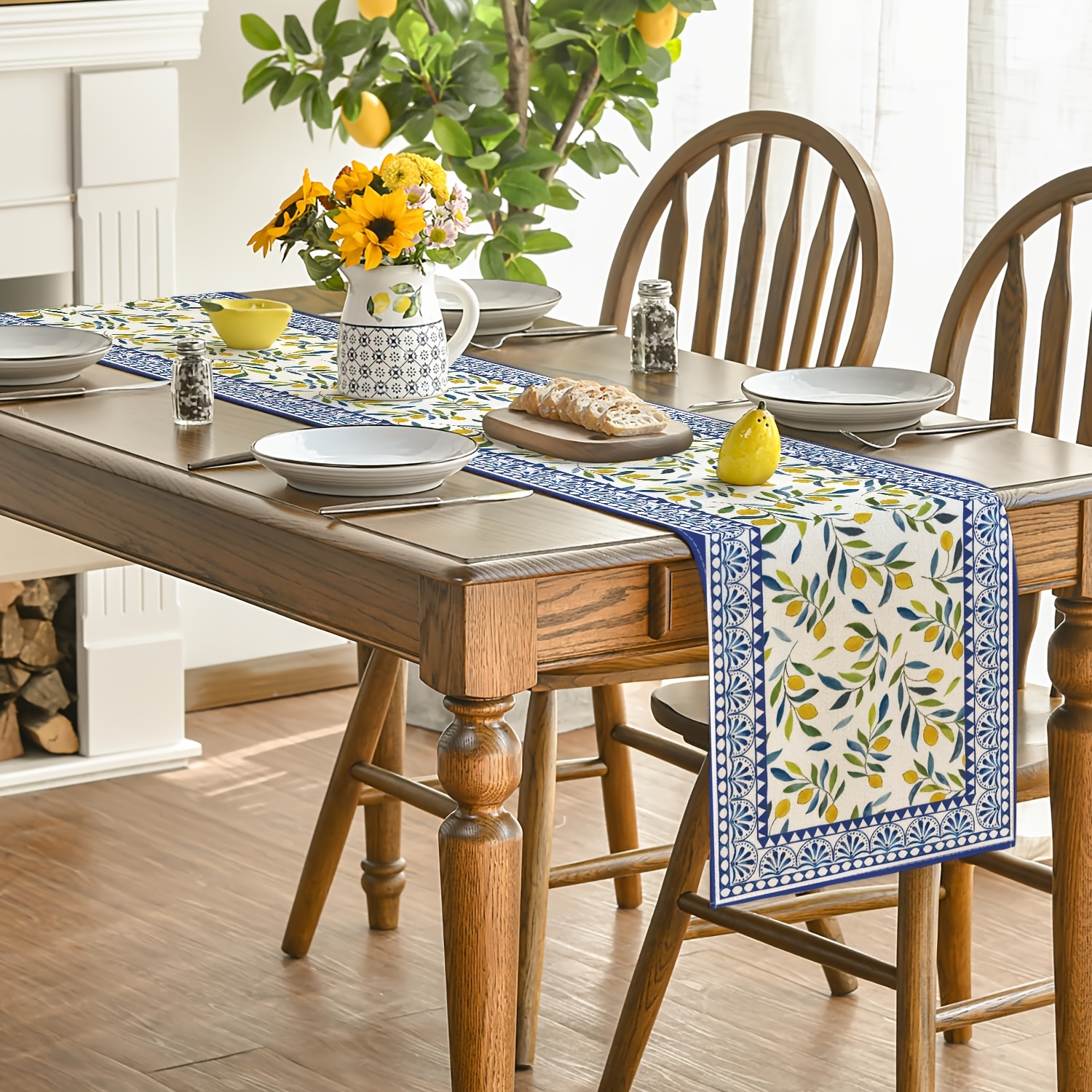 TEMU Lemon Table Runner - Lemon & Citrus Print Spring Summer Kitchen Dining Decor, Lemon-themed Runner Suitable For Home Party Table Setting, Lemon