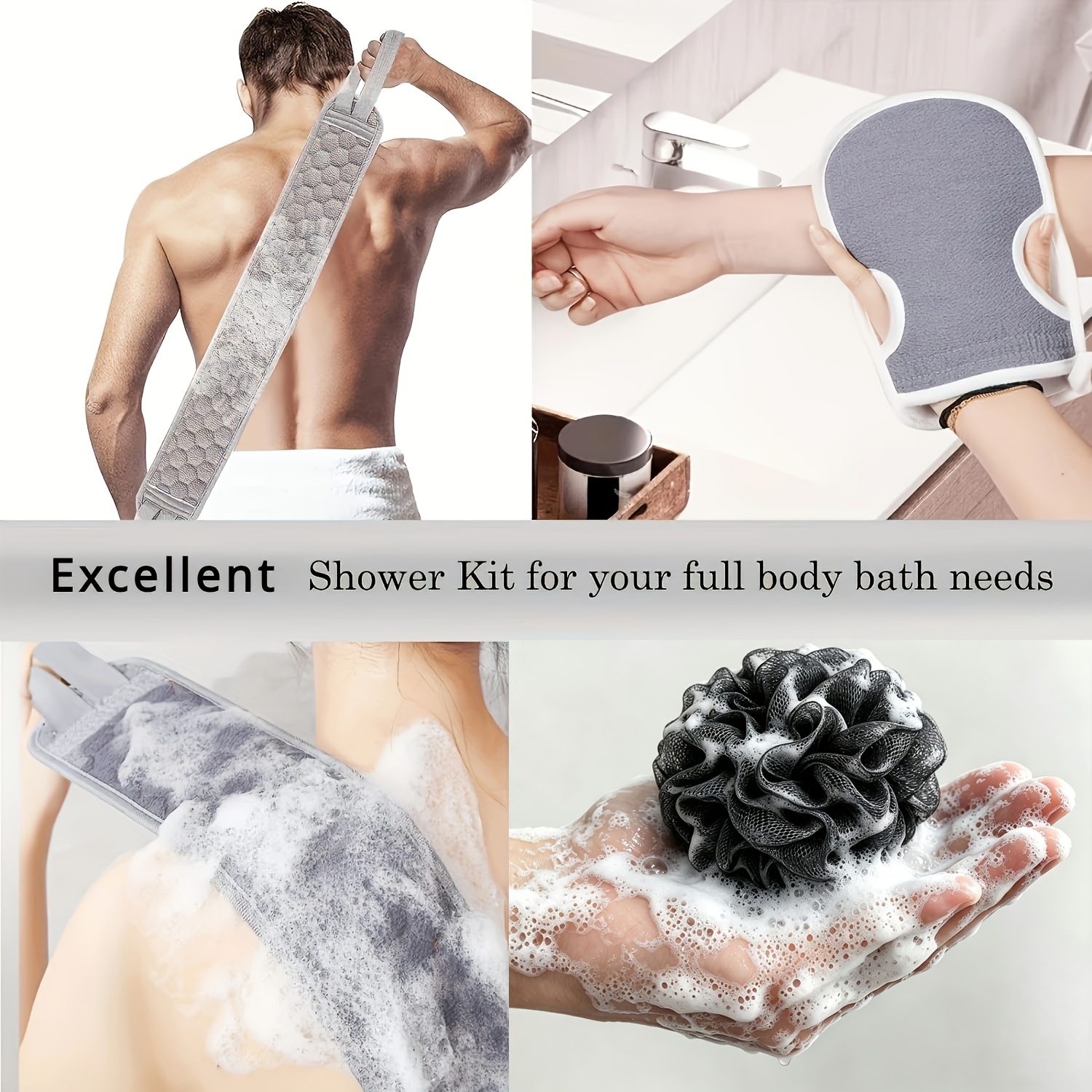 5pcs Exfoliating Mud-Free Back Scrubber and Bath Set