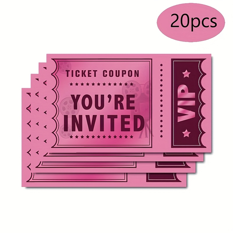 TEMU 20pcs Movie Party Invitations, Elegant Film-themed Design With "" Text, Perfect For Teen Birthdays And Themed Celebrations, High-quality Paper,