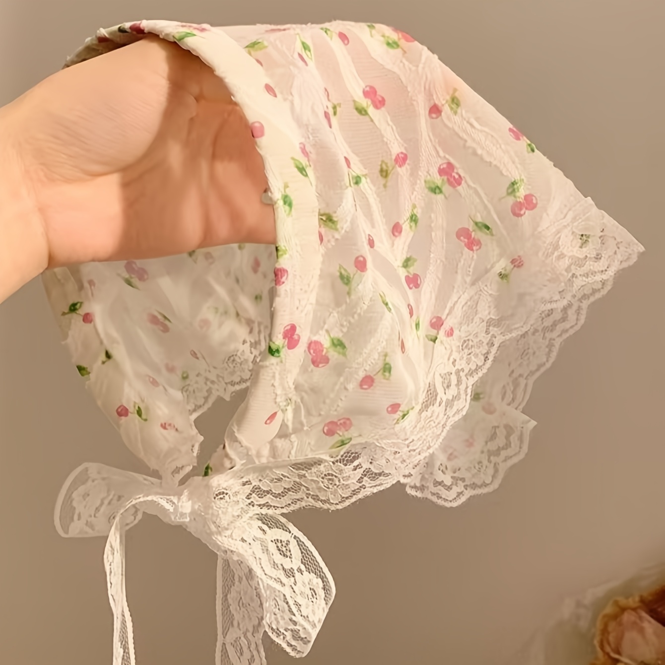 TEMU 1pc Of Pastoral Floral Headscarf Headband Integrated Women's Summer Headscarf Triangular Scarf Seaside French Style Lace Headband