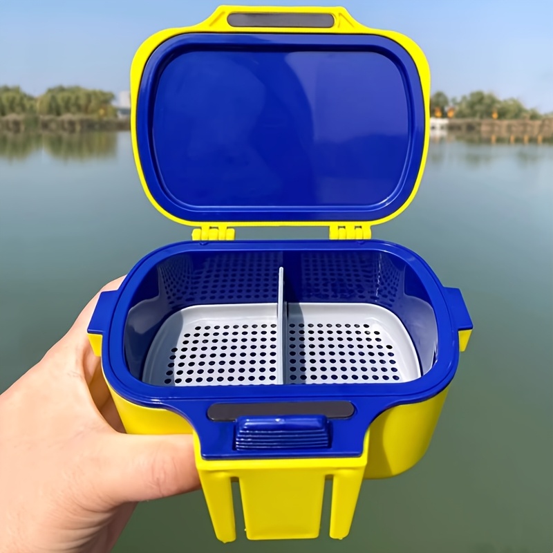 

1pc Thickened Abs Fishing Box With Removable Divider And Breathable Holes For Worms And Live Baits, Yellow - Ideal For Christmas And New Year , Without Battery