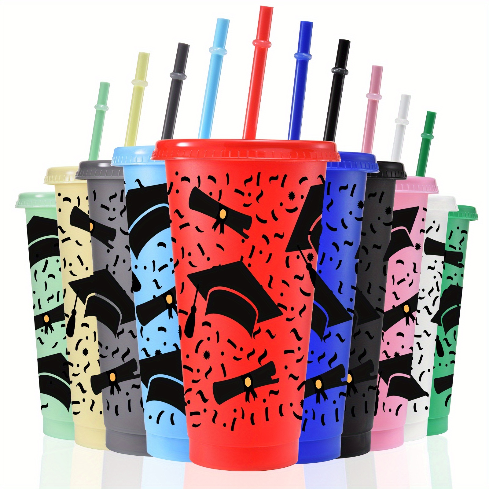 Skylety 12 Bicchieri Di Plastica Con Coperchio E Cannuccia – Con Fiocco E Biglietto Ringraziamento, Messaggi Per Infermieri, Laurea, Settimana Nursing, Capacità 500 Ml
