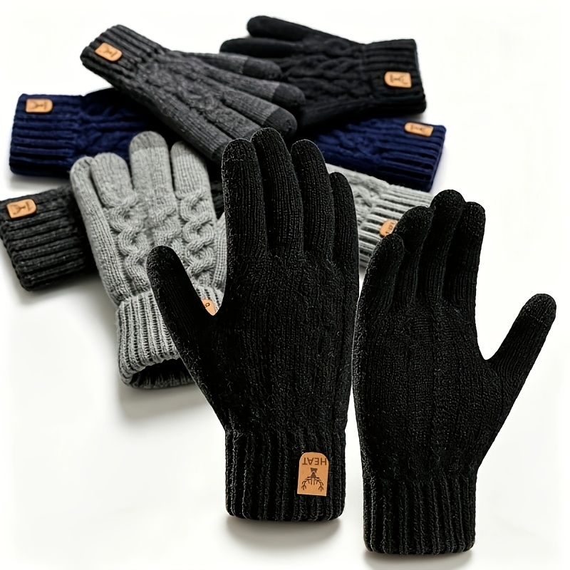 TEMU 1 Pair Fleece Thickened Alpaca Touchscreen Gloves, Warm Winter Thickened Sweater Style, Suitable For Winter Outdoor Sports Riding Men's Winter