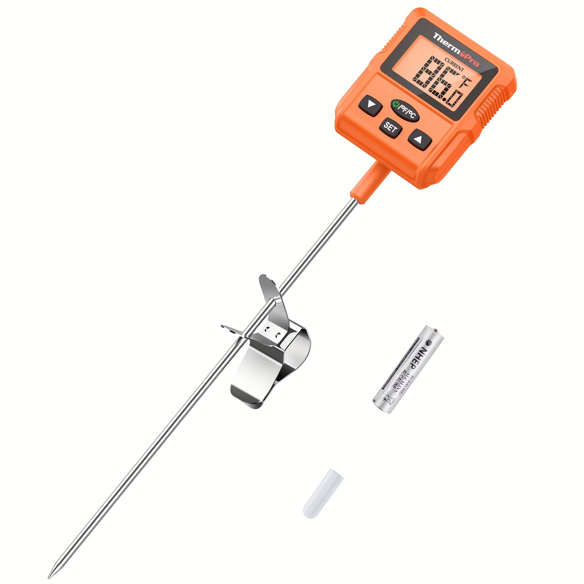 

Thermopro Tp511 Household Digital Candy Thermometer With Pot Clip, Programmable Instant Read Food Meat Thermometer With 8'' Long Probe For Baking Grilling Candle Liquid Oil Deep Fry Thermometer