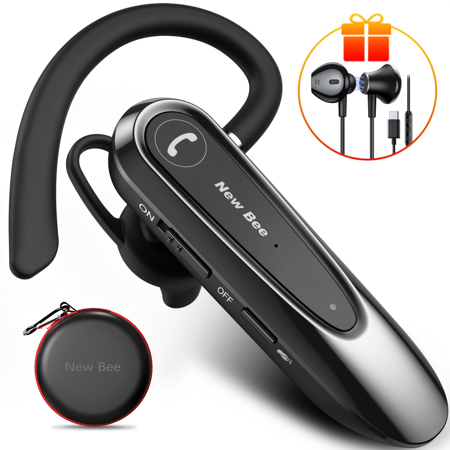 E-shop Neue kabellose Einzelohr-Bee-Kopfhörer, B45 kabellose In-Ear-CVC8.0-Kopfhörer, kombiniert mit kabelgebundenen kleinen Kopfhörern,