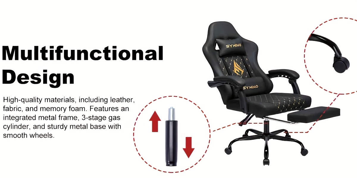 SYMINO Fauteuil de Gaming Ergonomique avec Mousse à Memoire et Lombaire Réglable - Chaise Bureau en Simili Cuir, Pivotante Hauteur Ajustée pour PC/Ordinateur Portable, Compatible Home & Setup Jeu, Décoration de Salle Gaming, Meubles pour la Maison, Home Office, Meubles de bureau, Meubles de Chambre, Gadgets Cool pour Hommes, Cadeaux Informatiques pour Joueurs, PC de Jeu Complet, Meubles de Salle de Jeux, Professionnel, Station Informatique, Chaise de Bureau, Design de Bureau