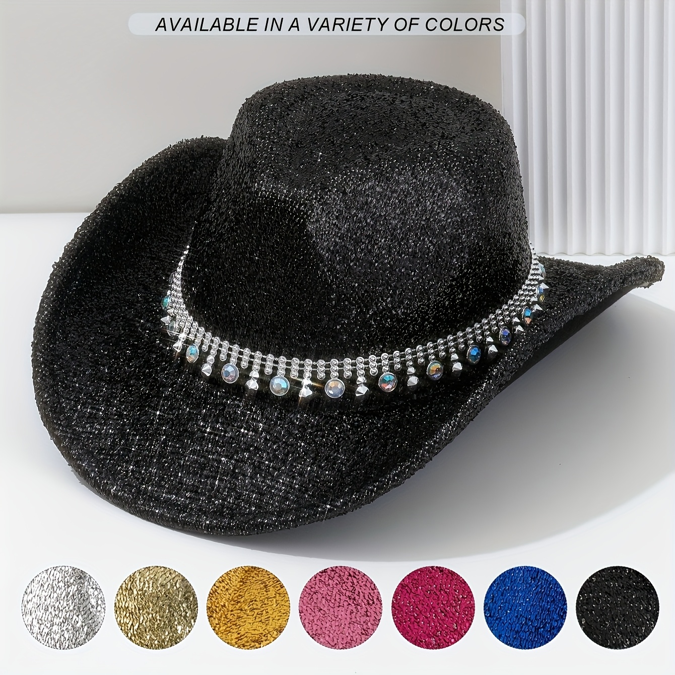 Silberner Cowboyhut Mit Strass – Glitzernder Westernhut Für Damen Bei Partys & Kostümen | Holografisch, Größe 56–58 Cm