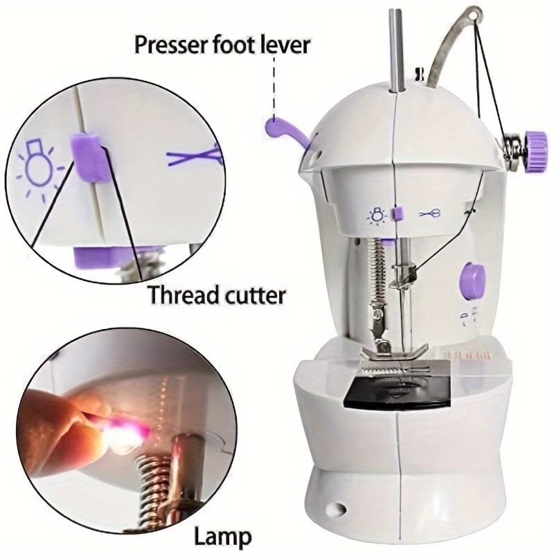 portable mini sewing machine for beginners 2 speed electric craft mending machine with 2 thread cones travel friendly automatic sewing device white us plug   for     crafting tool compact sewing machine   sewing machine   details 3