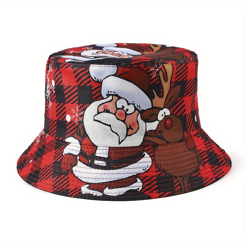 christmas santa reindeer double sided print bucket hat Temu