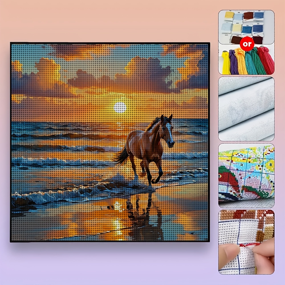 Galloping Horse at Seaside Sunset Cross-Stitch Kit