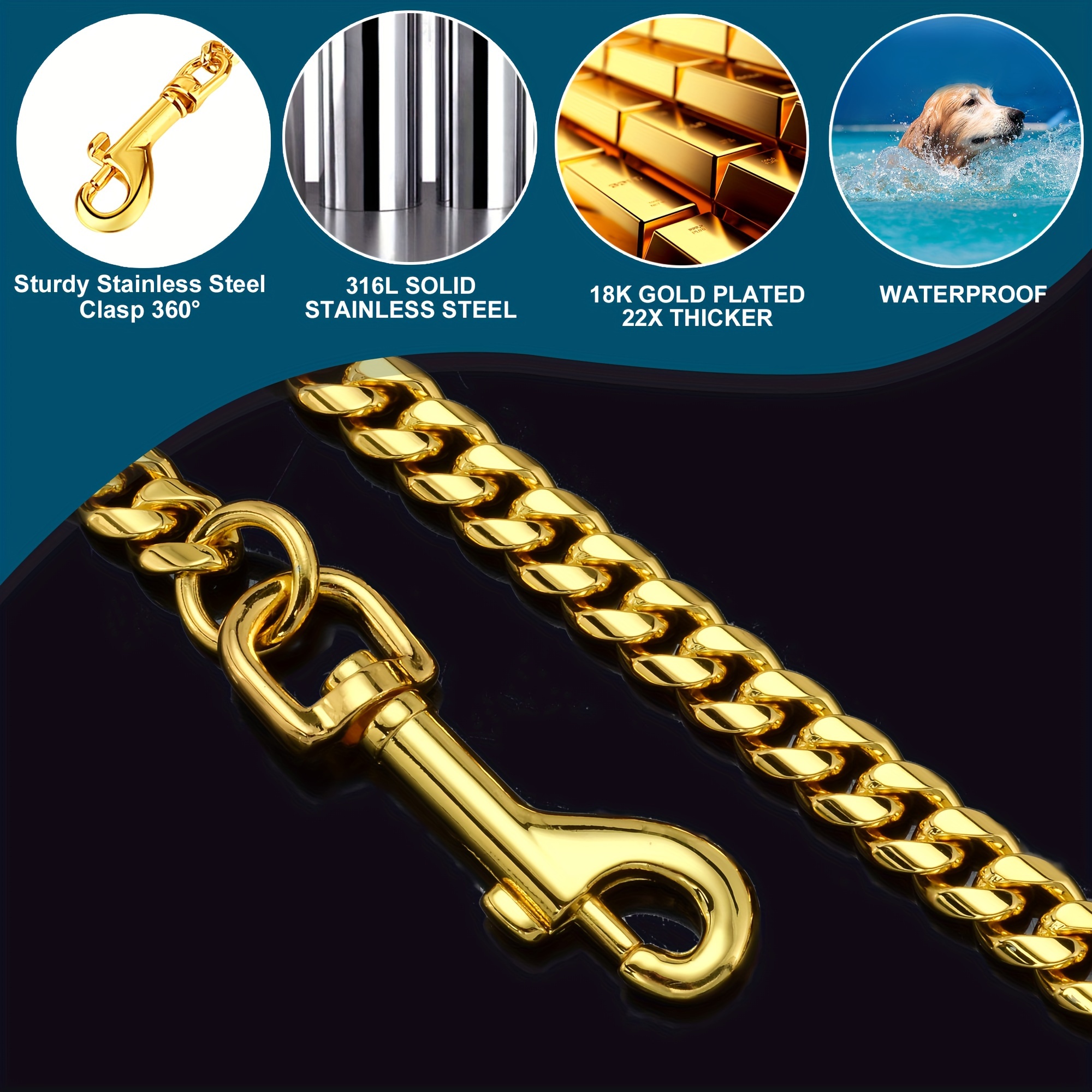 LuxLife Dog Leash with Gold Plating