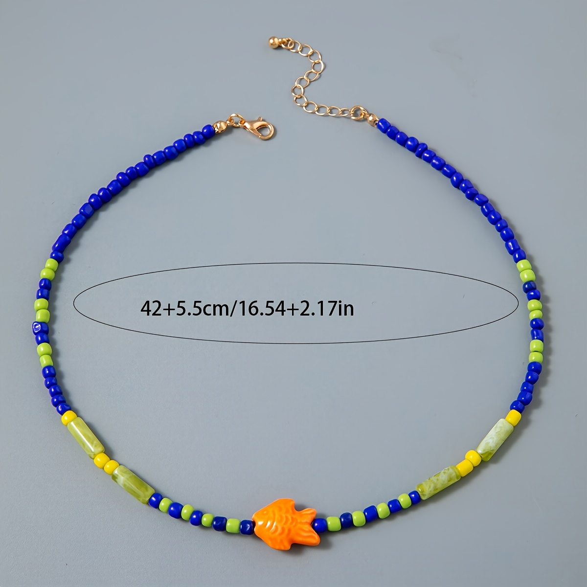 Women's Ceramic Fish Charm Necklace Multicolor Beads Lightweight