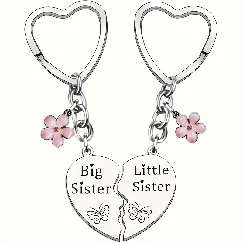 & Matching Keychains - 2pcs Set, Stainless Steel, Love-themed Sister Gift For Birthdays & Christmas