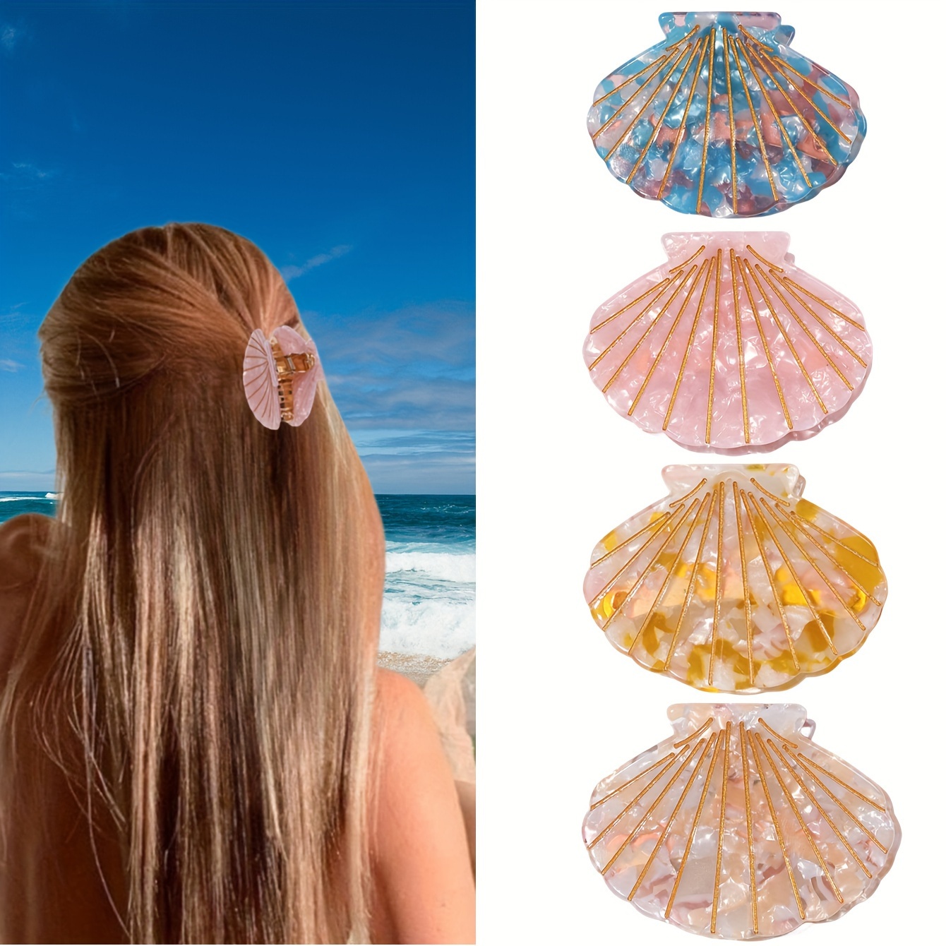 

Chic Ocean-inspired Acrylic Shell Hair Claw - Perfect For Beach Parties & Vacations, Ideal Gift