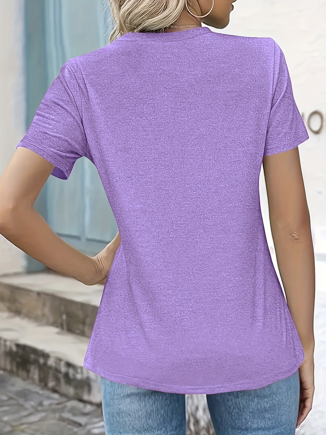 Women'S Casual Summer T-Shirt - Solid Color, Round Neck, Short Sleeve, Comfortable Loose Fit, Dark Blue, Polyester Blend, Machine Washable, Casual Summer Wear | Round Neck Tshirt | Texture