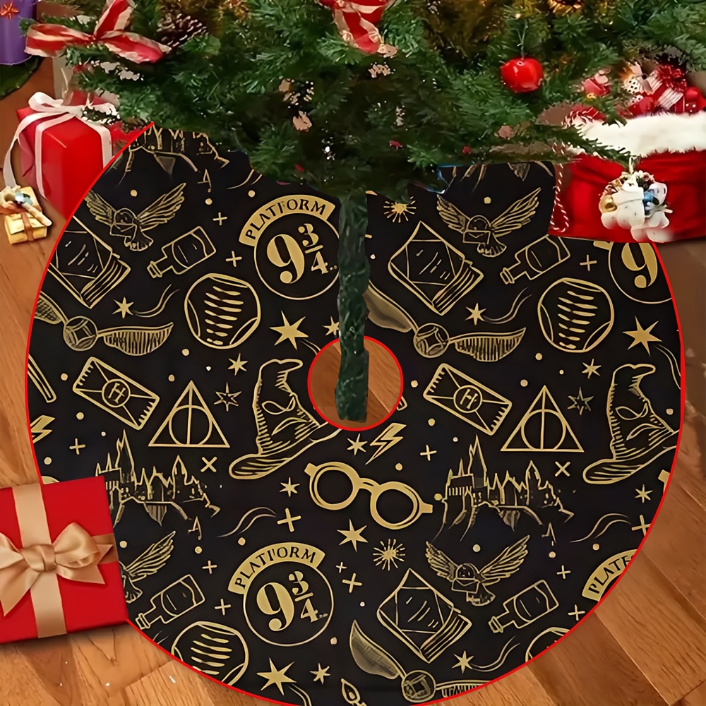 TEMU 1 falda para árbol de Navidad con tema de Harry Potter de Bros. autorizada, decoración navideña exquisita, adecuada para árboles estándar, tela