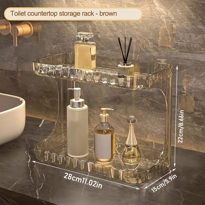 

Luxury Bathroom Double Tiered Plastic Storage Rack - Versatile Room Organizer For Countertop Cosmetics And Skincare Products - Easy Installation Shelf Tool