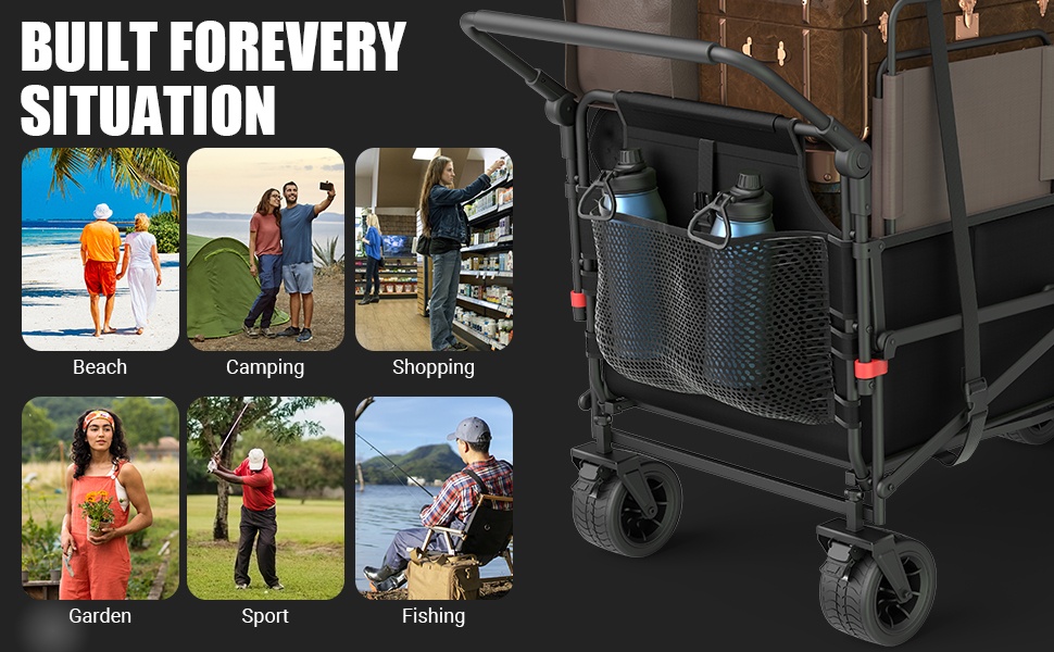 2-in-1 Multifunctional Folding Wagon Car, Convertible Beach Chair, 650LBS Large Capacity Wagon Car, Foldable Portable Grocery Wagon Car, Adjustable Backrest, All Terrain Travel Wagon Car Suitable for Grocery, Sports, Garden Shopping And Camping