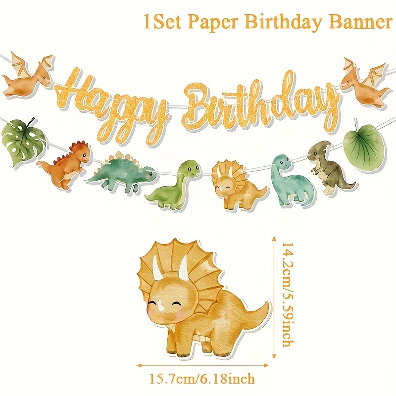 Image of 1set, Dinosaur Theme Birthday Paper Banner, Dinosaur Theme Birthday Party Pull Flag, Birthday Party Atmosphere Decoration Supplies, Banners, Happy Birthday Party Decorations