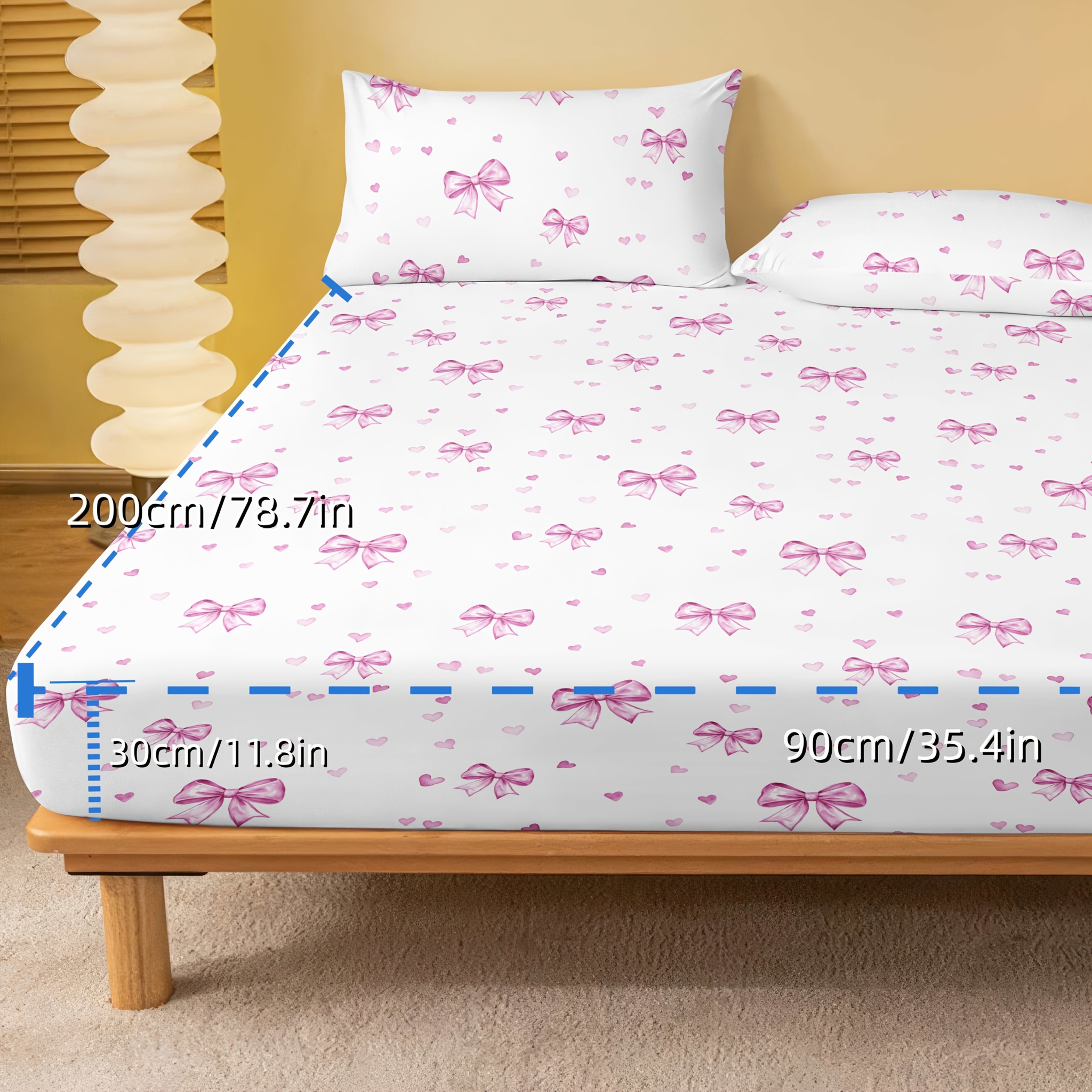 TEMU 1 pièce Drap-housse simple /bleu, avec un nœud délicat et un imprimé cœurs sur toute la surface, et polyvalent, convient à toutes les tailles de
