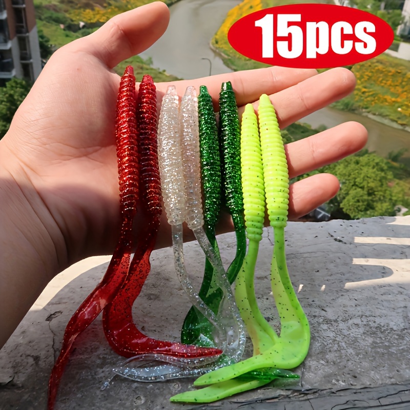 

15pcs Fishing Soft Bait With Glitter, 12.5cm/4.92in & 17.5cm/6.89in, Lead-free, Silicone Body, Bag Packaged