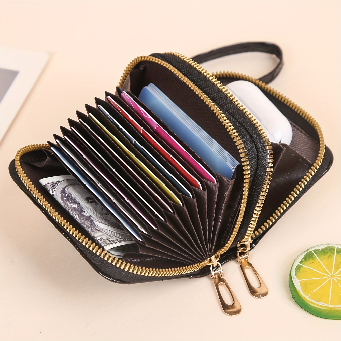 

Double Zipper Credit Card Holder, Stone Embossed Short Wallet, Fashion Pu Leather Coin Purse