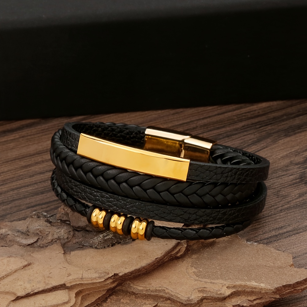 PU Leather Braided Layered Bracelet for Men