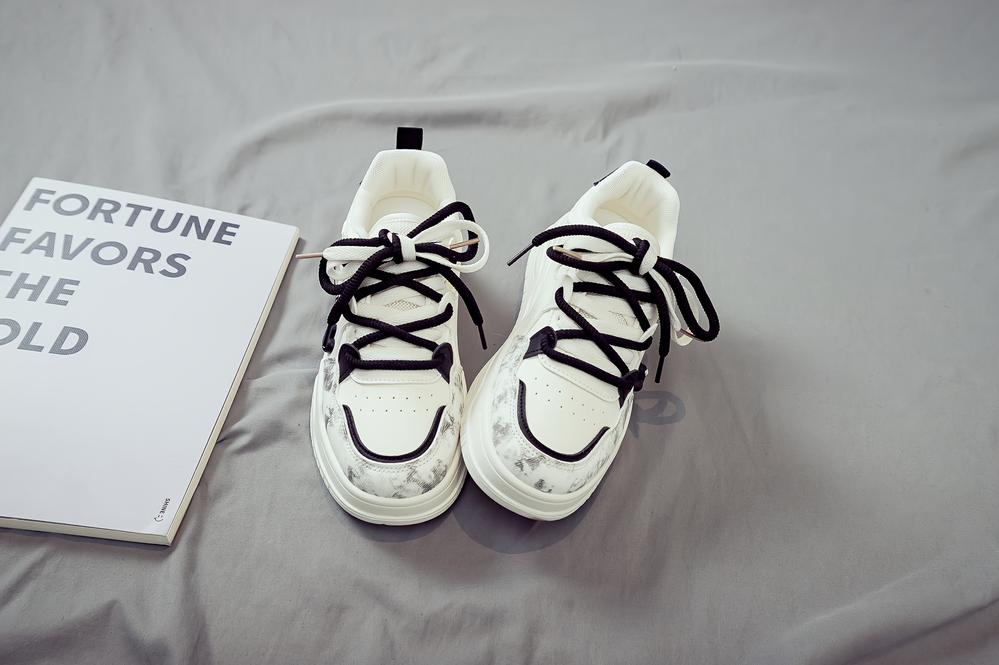 Women's White Platform Sneakers - Chunky Platform Shoes with Upper & PVC Sole, Lace-Up Mid-Top Casual Athletic Wear Suitable for Spring/Autumn, - Comfortable Footwear, Women Shoes