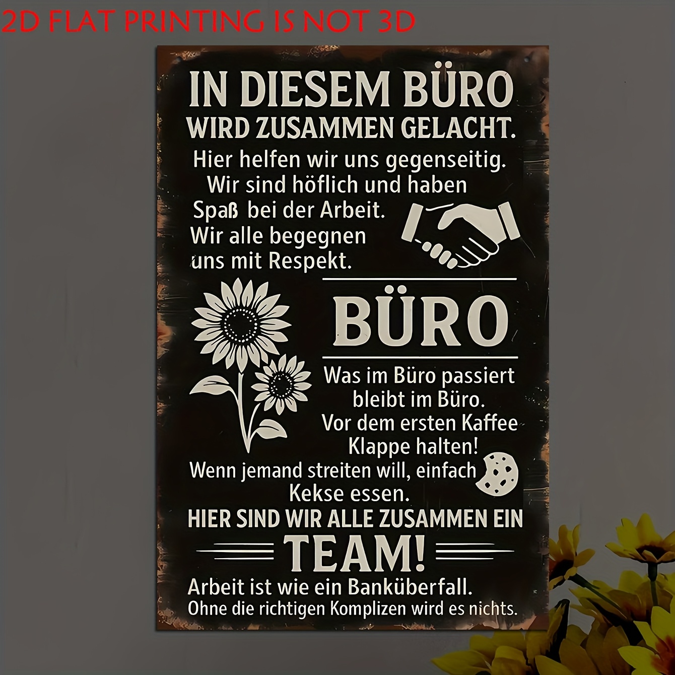 E-shop 2D Flach, 1 Stück Holz-Dekoschild & Plakette, Deutscher Vintage-Schild, "In diesem Büro wir zusammen", Wanddekoration für Home Office Studio,