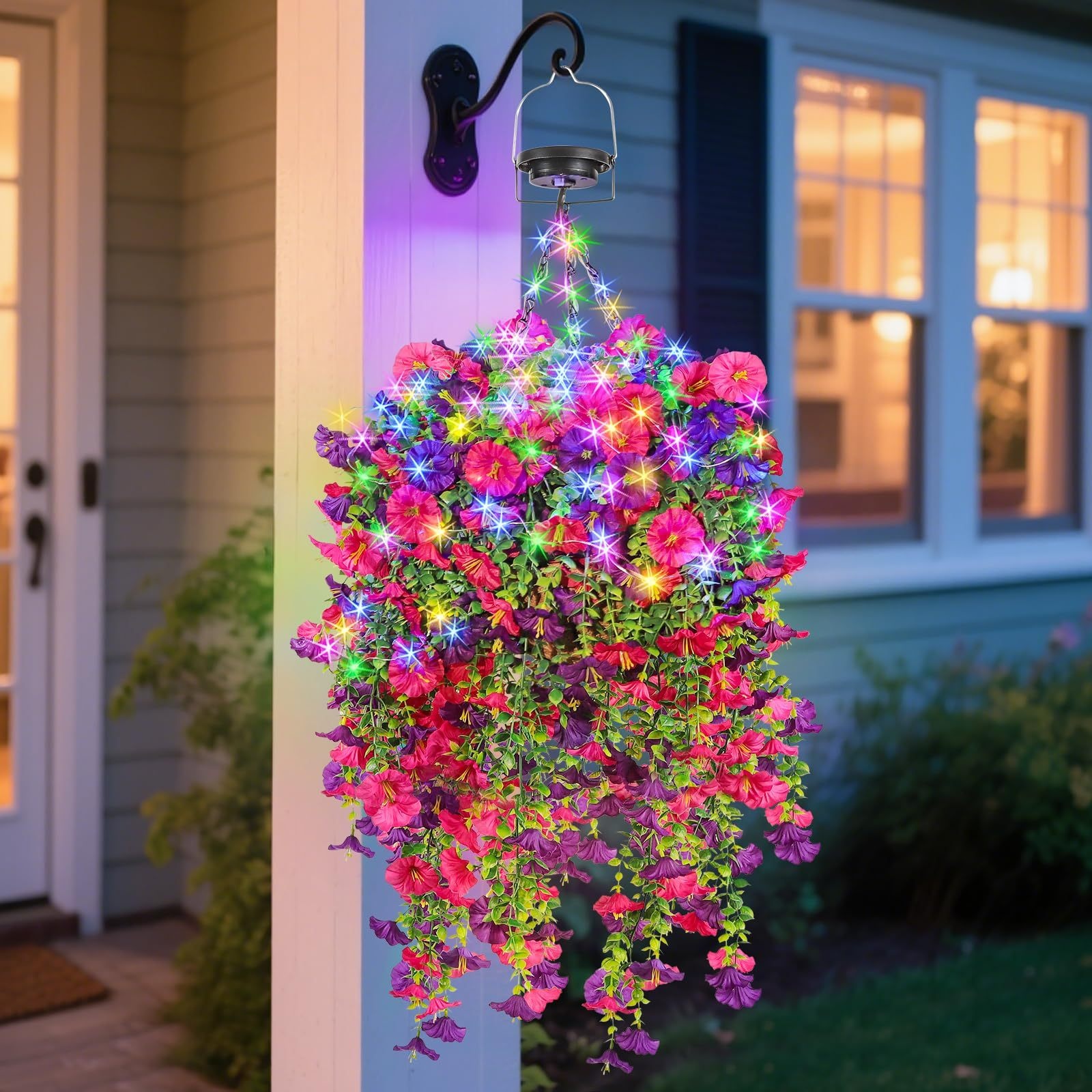 TEMU 10 Inch Solar Hanging Basket Lights With Artificial Flowers, Color Changing Led Outdoor Hanging Light, Waterproof Dusk To Dawn Fall Porch Patio