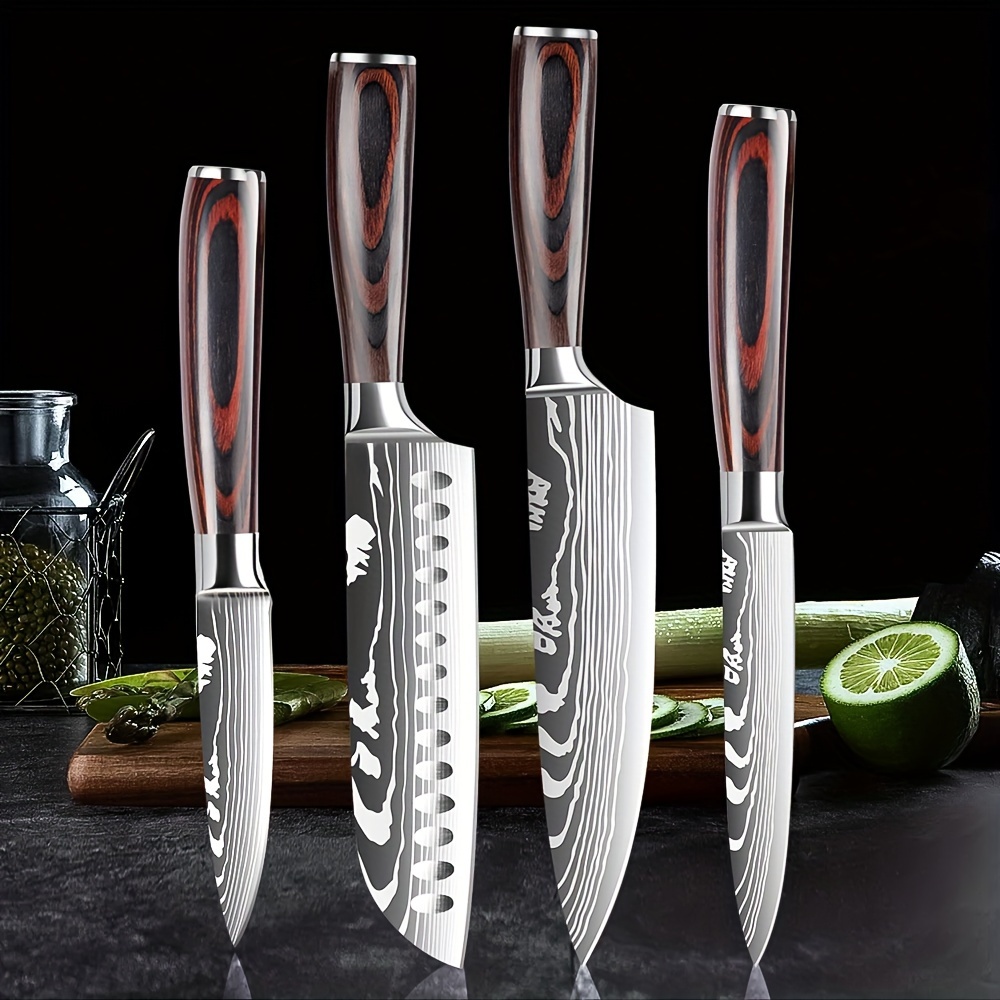 

4 Pieces Professional Chef Knife Set, Chef Knife Set With Sharp Stainless Steel Forged Blade, Ergonomically Pakkawood Handle, Kitchen Knife Set, Kitchen Knife Set No Rust, Kitchen Knife