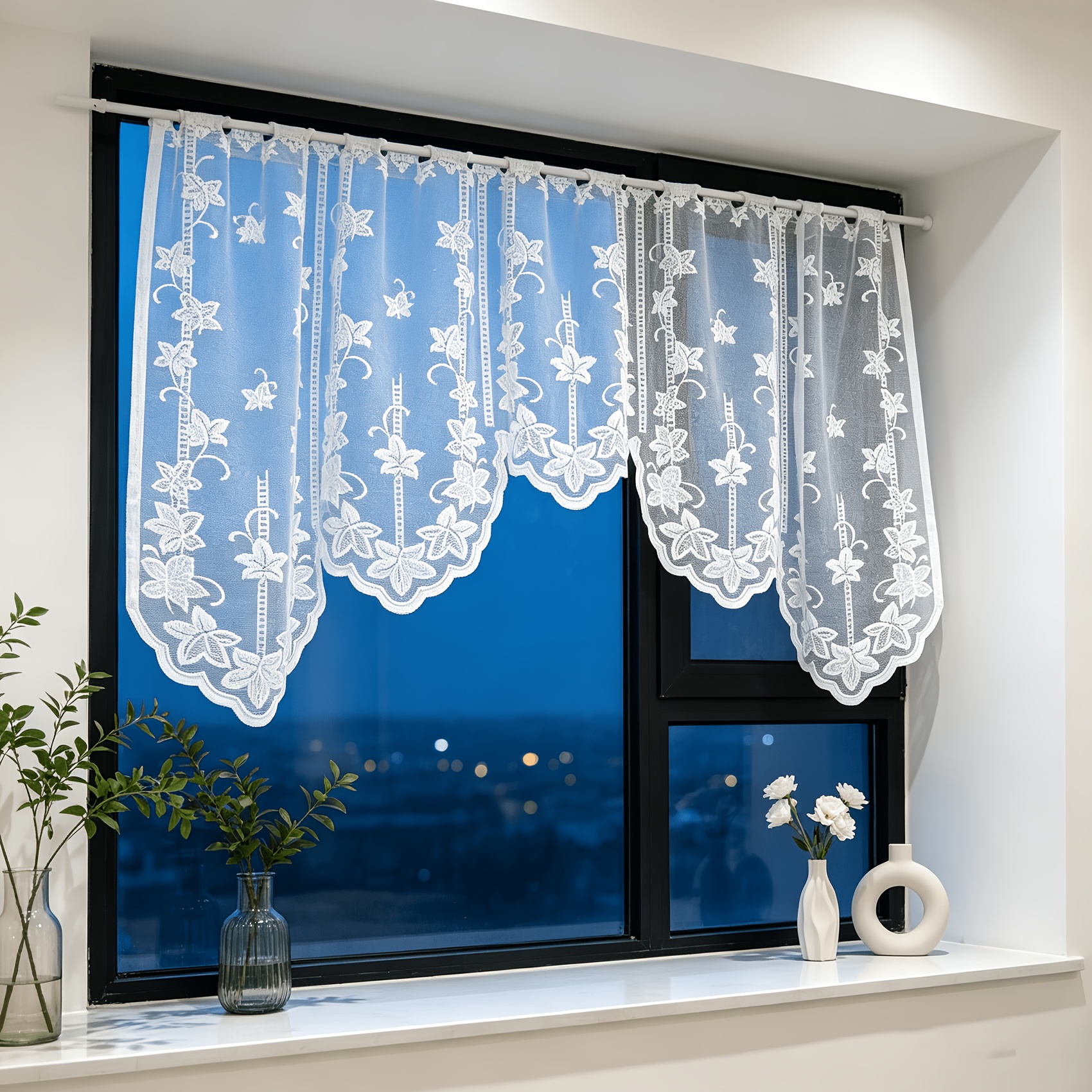 TEMU 1pc White Semi- Curtain Small Curtains Sheer, Modern Country , Obscuring Beautifying Decorative Curtain, Suitable For
