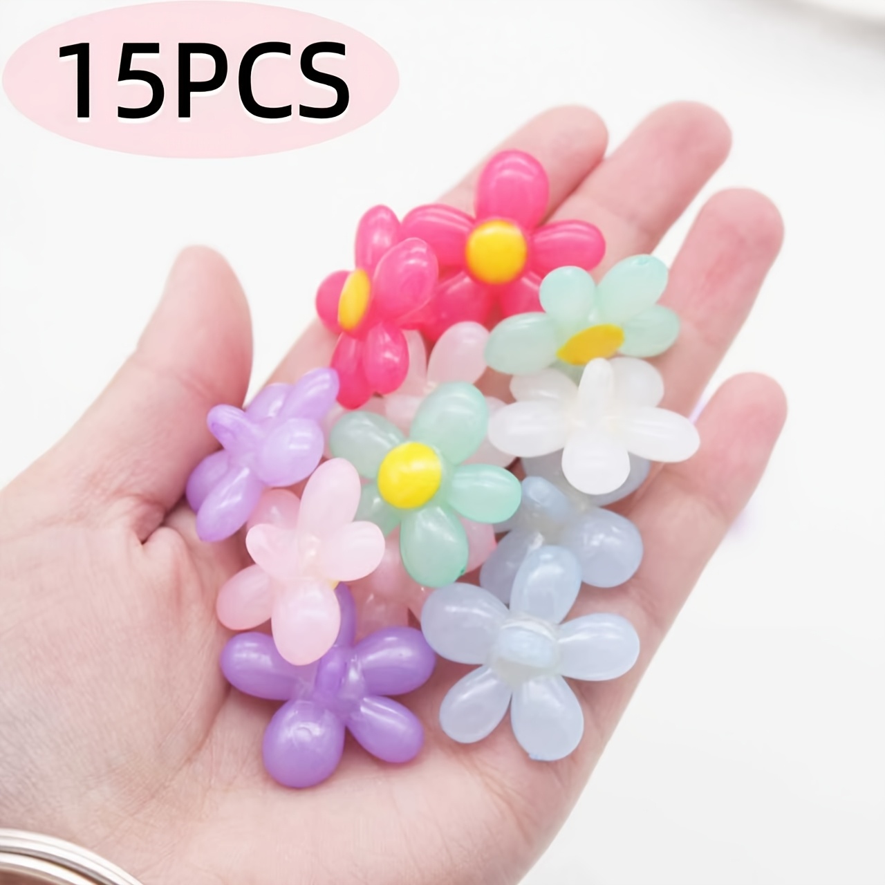 TEMU 15pcs Perles de fleurs énergiques de couleur bonbon, décorations de cheveux faites à , décoration de coque de téléphone