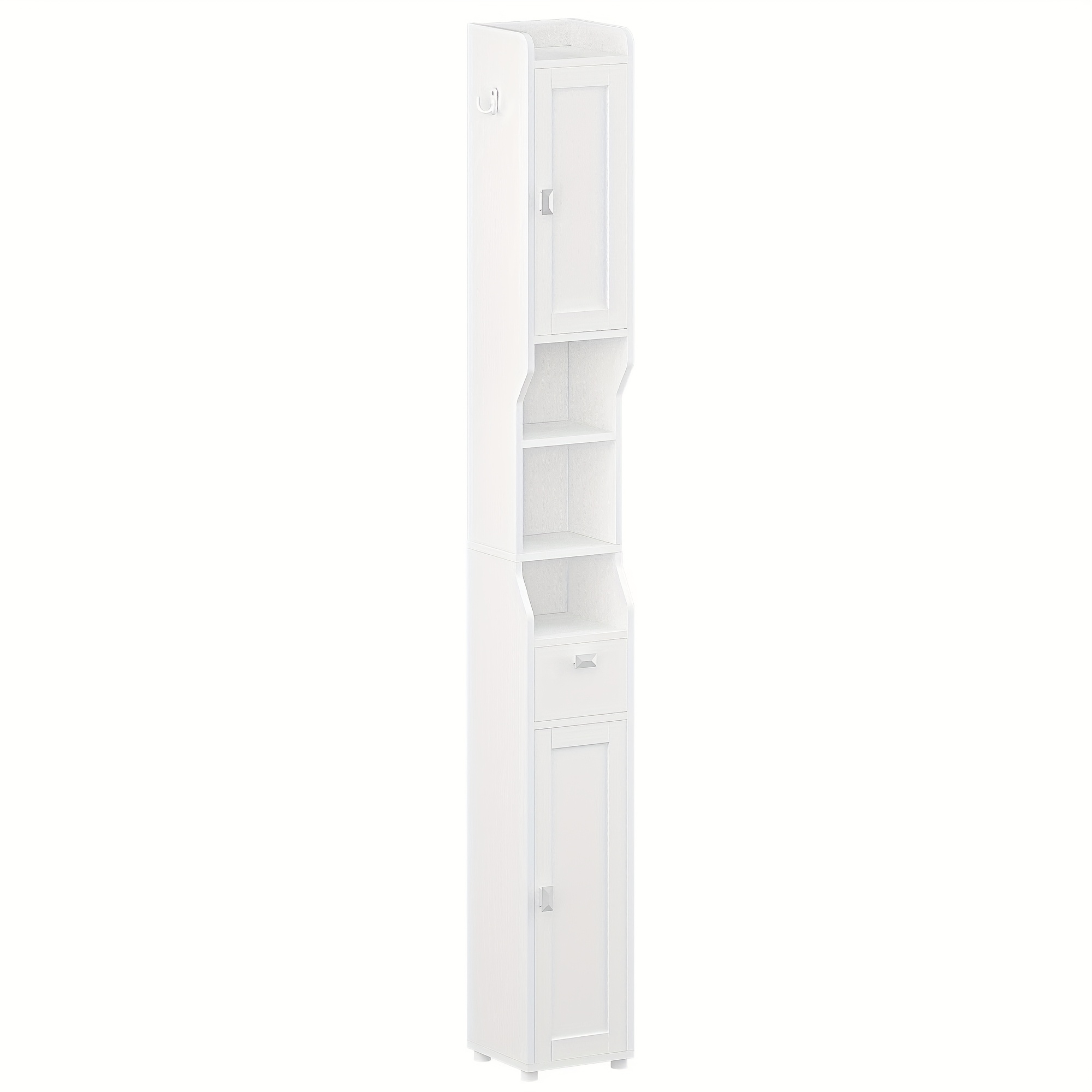 TEMU Meuble de salle de bain, étroit et haut, armoire de salle de bain haute avec 2 portes et 1 tiroir, étagères réglables, compartiment ouvert,