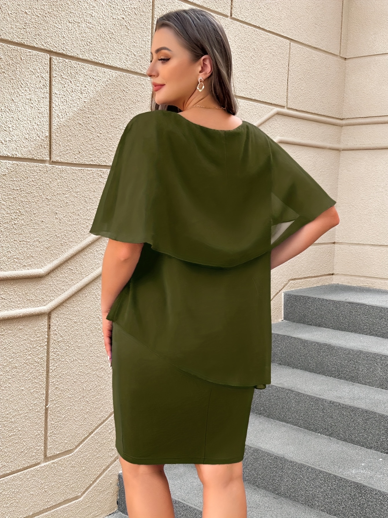 Flowy Army Green Midi Dress Size Olive Green Midi Dress With Batwing  Sleeves Asymmetrical Hem Casual