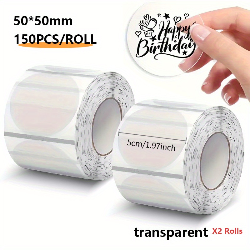 TEMU 2 Rolls Transparent Self-adhesive Thermal Label Tape - Compatible With B3s//m110 & Wp450/dp26/pd425/bt-81 Printers, 50x50mm/1.97” Round Clear