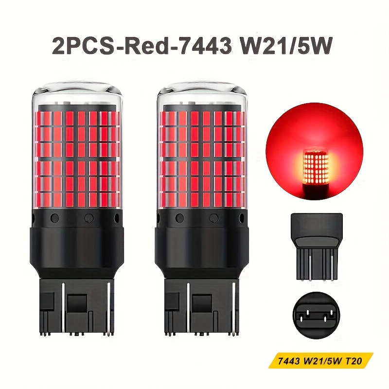 TEMU Lxsfad 2pcs 7443 7440 Led Bulbs White Yellow Red T20 W21w 144smd Led Signal Lamp For Backup Reverse Tail Parking Light