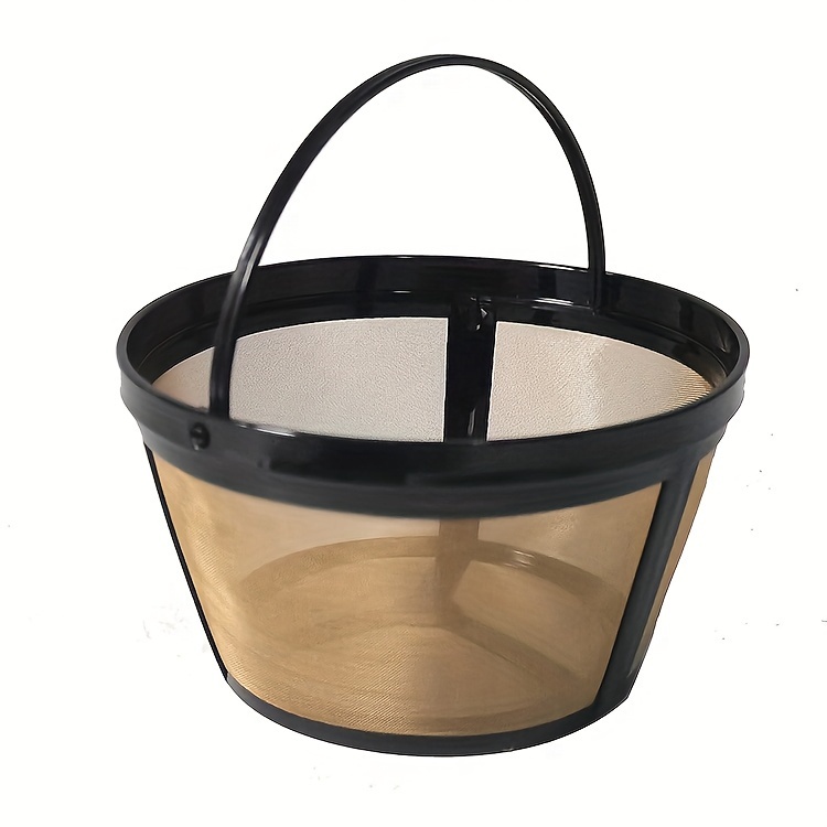 golden stainless steel reusable coffee filter basket 8 cup capacity round drip style for   use details 4