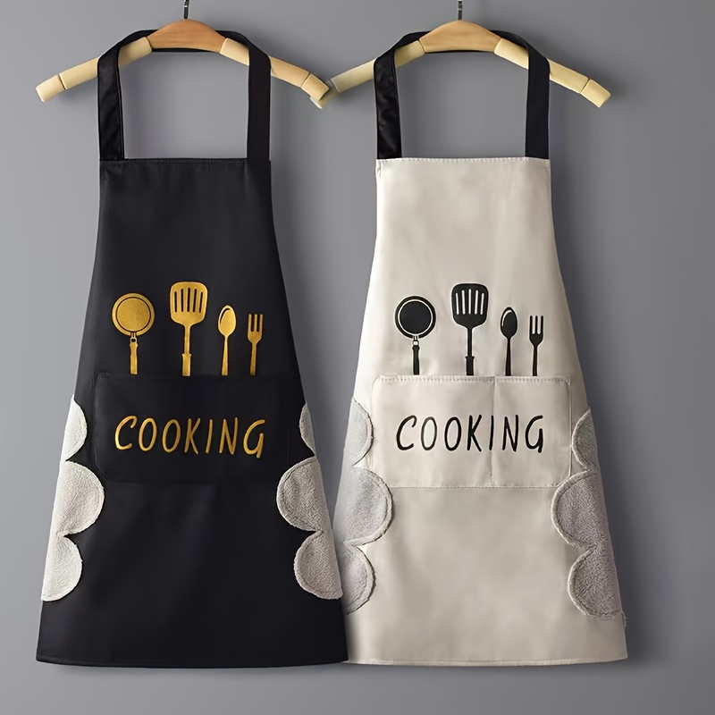 TEMU 2-pack Heavy Duty Kitchen Aprons For Cooking Baking Bbq - Adjustable Apron Set With Pockets, Ideal For Outdoor Grilling (black And White, 2