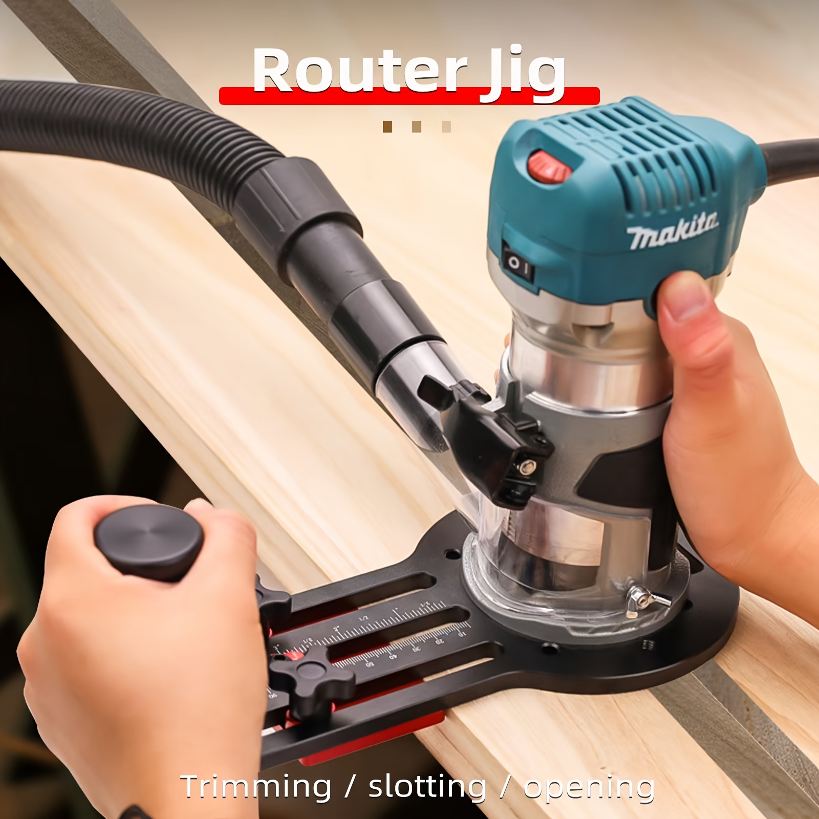 

3-in-1 Woodworking Router Jig Set With & Trimming, Includes Installation Base - Compatible With Makita Routers, Aluminum Alloy, Without Trimming