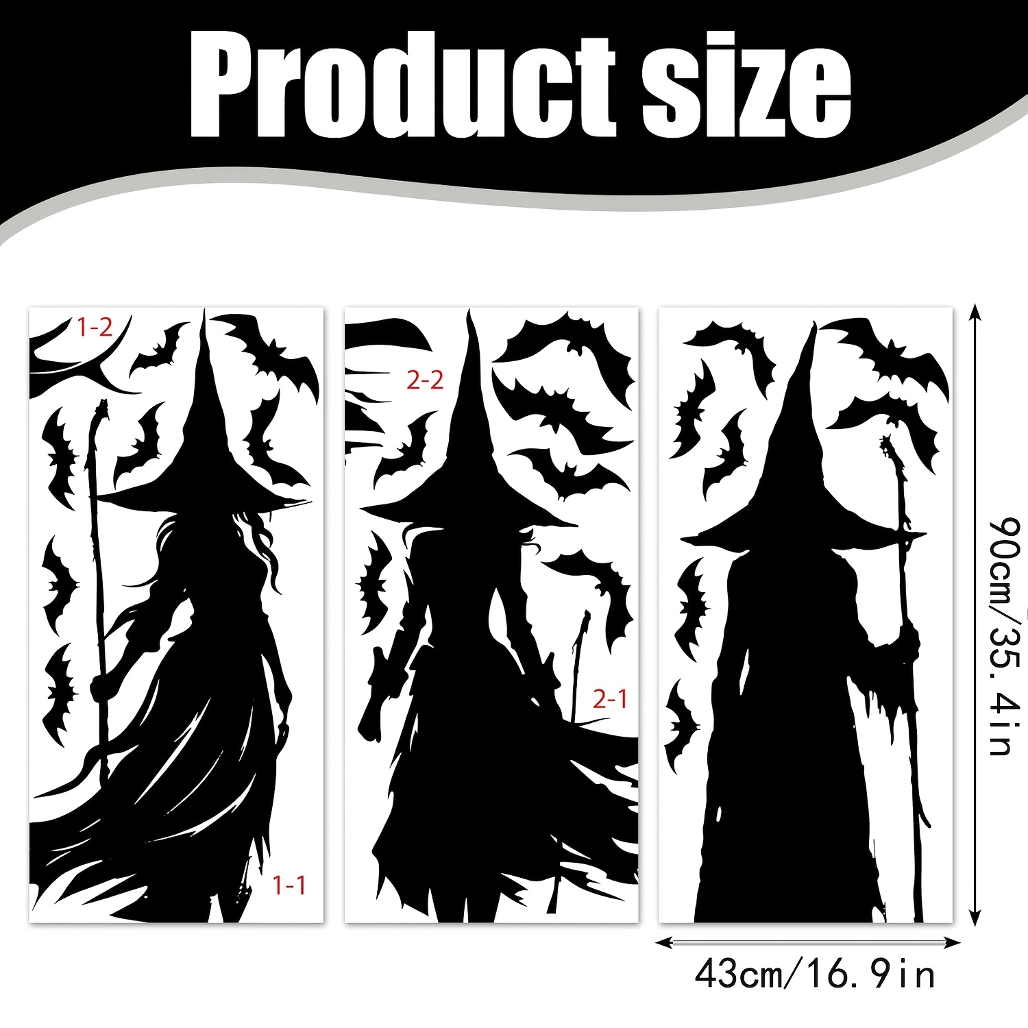TEMU 3pcs Extra Large Halloween Window Decals With Black Witch Silhouette, Dark Academia Gothic Style, Suitable For Spooky Holiday Decor In Homes,